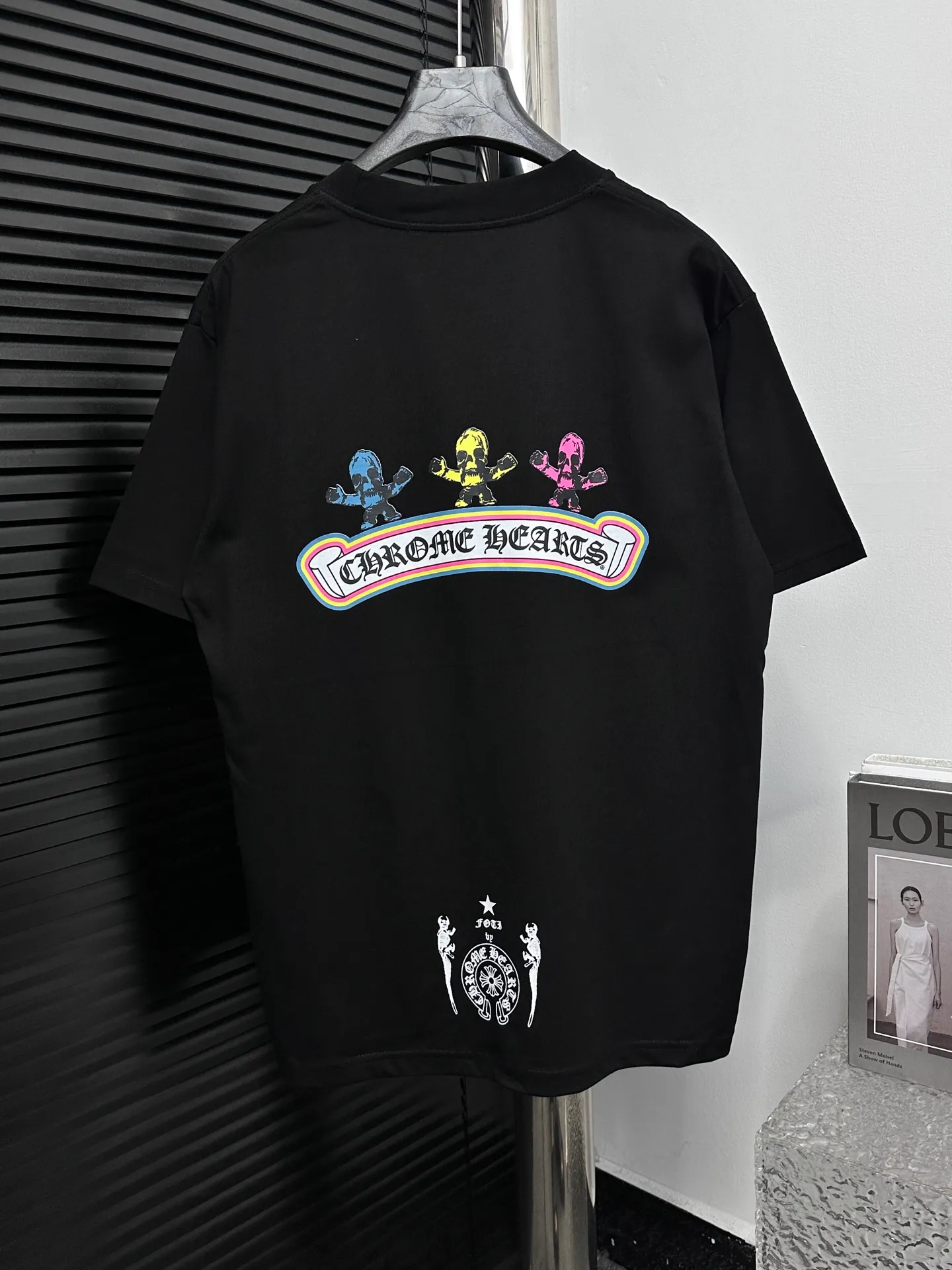 🅿️170 [chrome hearte] Chrome hearte Sanskrit skull color printed T-shirt. Every style of Chrome hearte is really unique. Every piece has a back view. This leather label design is really cool. Made of 260g pure cotton fabric. Rigorous craftsmanship. Details determine quality. Original washed tag packaging, full of style! Color: Black White Size: XS-L